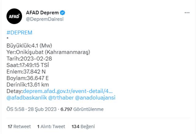 Son Dakika: Kahramanmaraş'ta 10 dakika arayla iki deprem! 4.5 ve 4.1'le sallandı