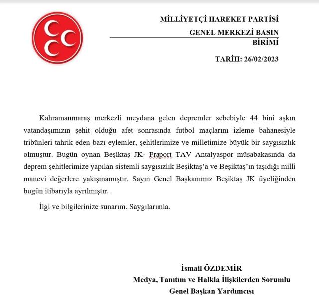 MHP lideri Devlet Bahçeli, Beşiktaş üyeliğinden ayrıldı