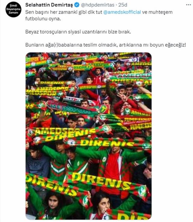 Selahattin Demirtaş, Bursaspor-Amedspor maçında çıkan olayla ilişkin paylaşımda bulundu
