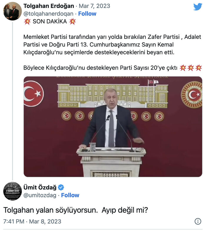 Zafer Partisi'nin Millet İttifakı'na katılacağı iddiasına Ümit Özdağ'dan yanıt